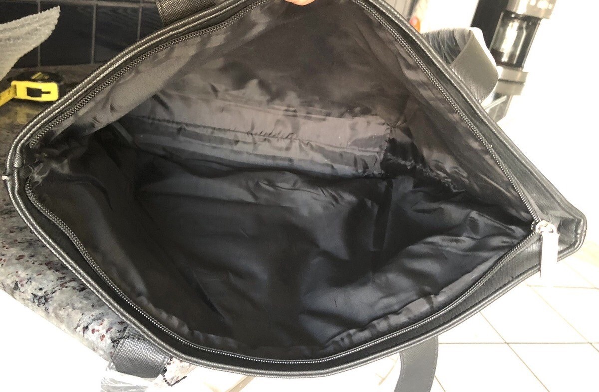 Jimmy Choo Parfums Black and Glitter Strip Zippered Tote Bag Large NWT