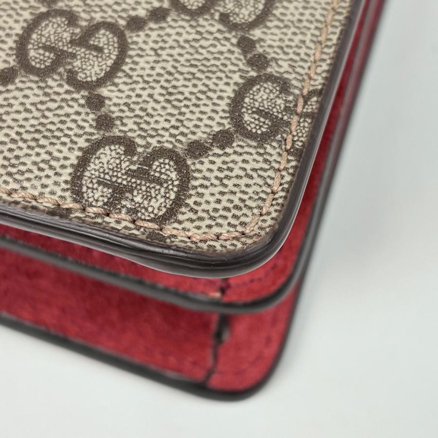 Gucci Small Coated Canvas Suede Beige Red Shoulder Bag 400249 #BS2860