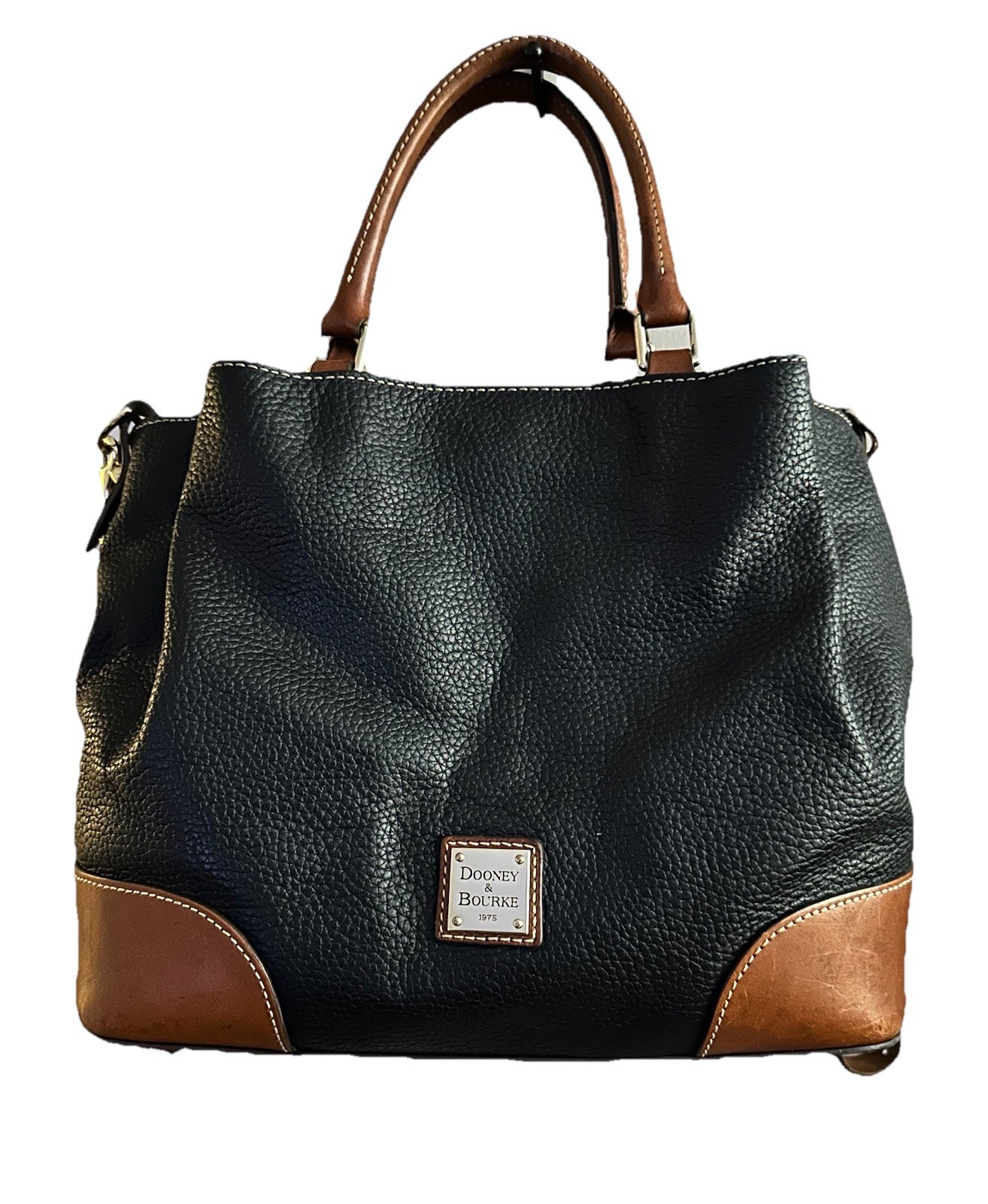 Dooney & Bourke Pebbled Black Brown Satchel Gold Hardware Dust Bag Strap