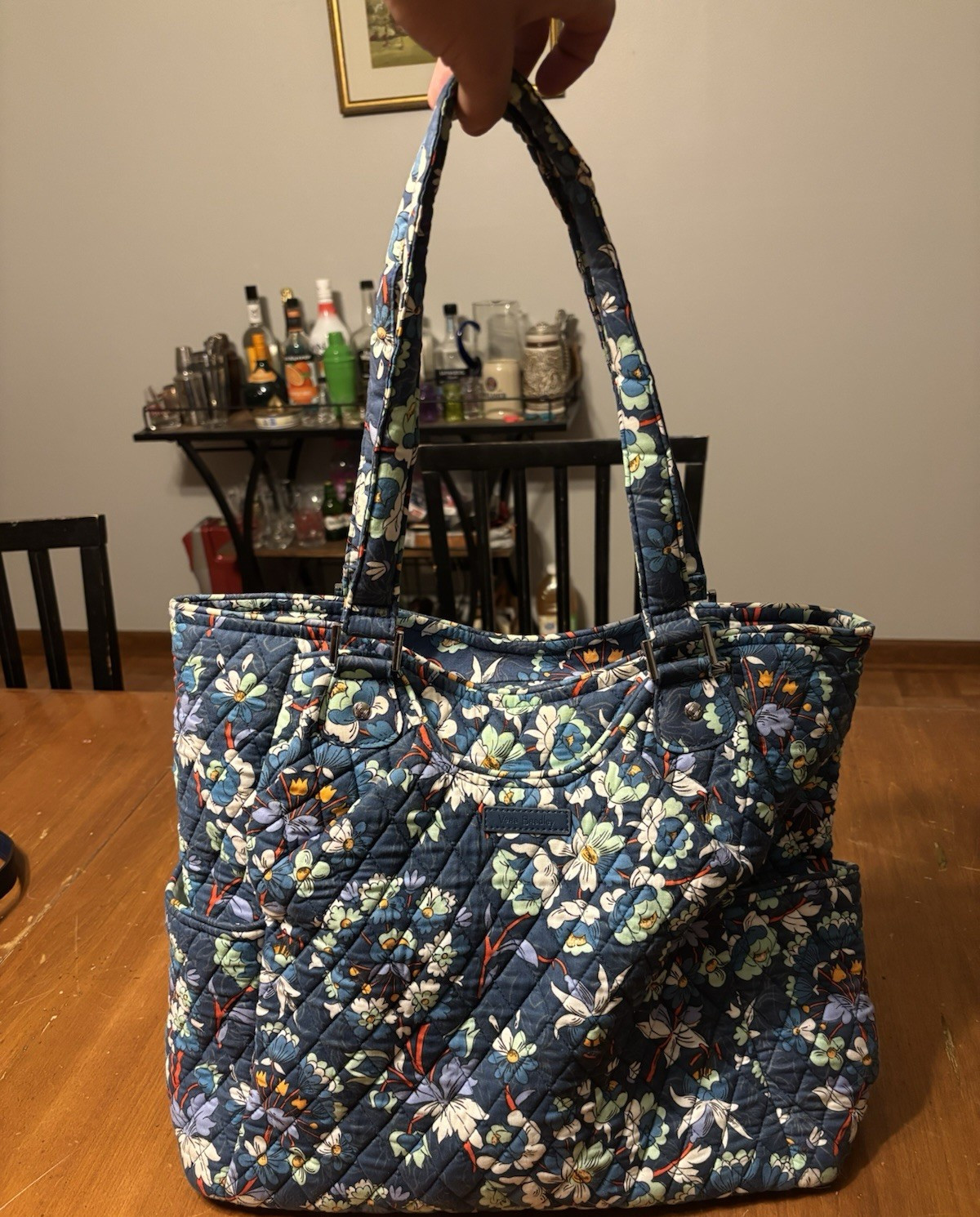 Vera Bradley Quilted Floral Zip Tote Bag Blue Multicolor, Inner Pockets