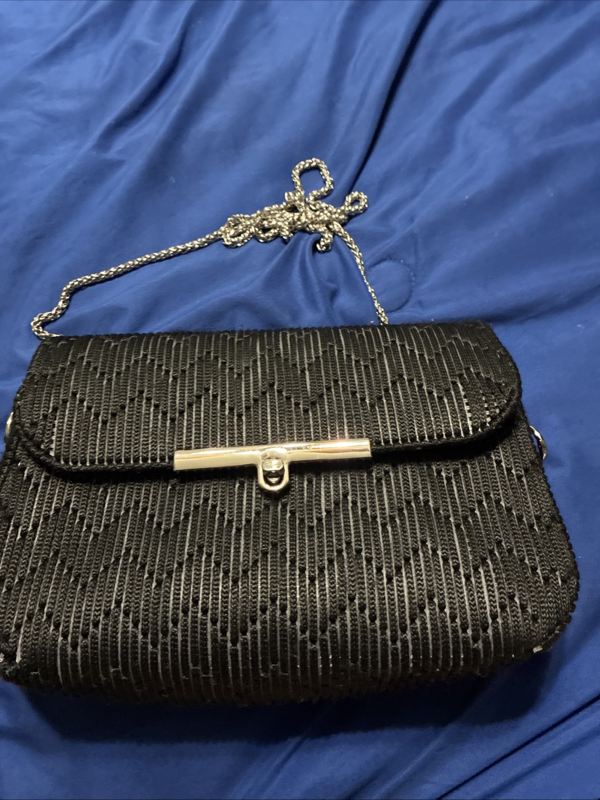 Black Handmade In Egypt Bag with Metal Hand Chain Since 12”+