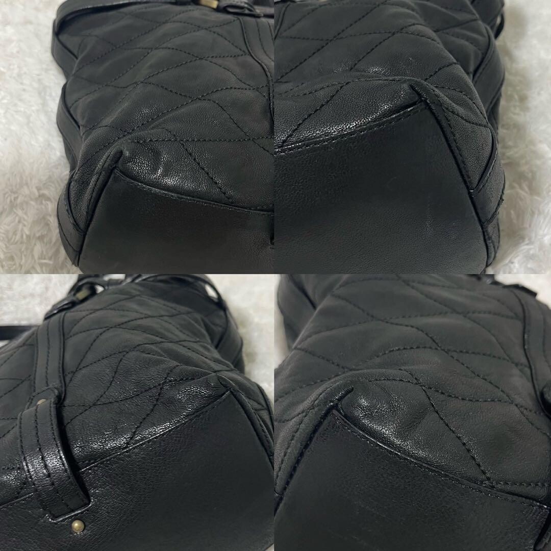 Bally Quilted Leather Tote Bag Black Pink Lining Y2K Archive A4 Shoulder Bag