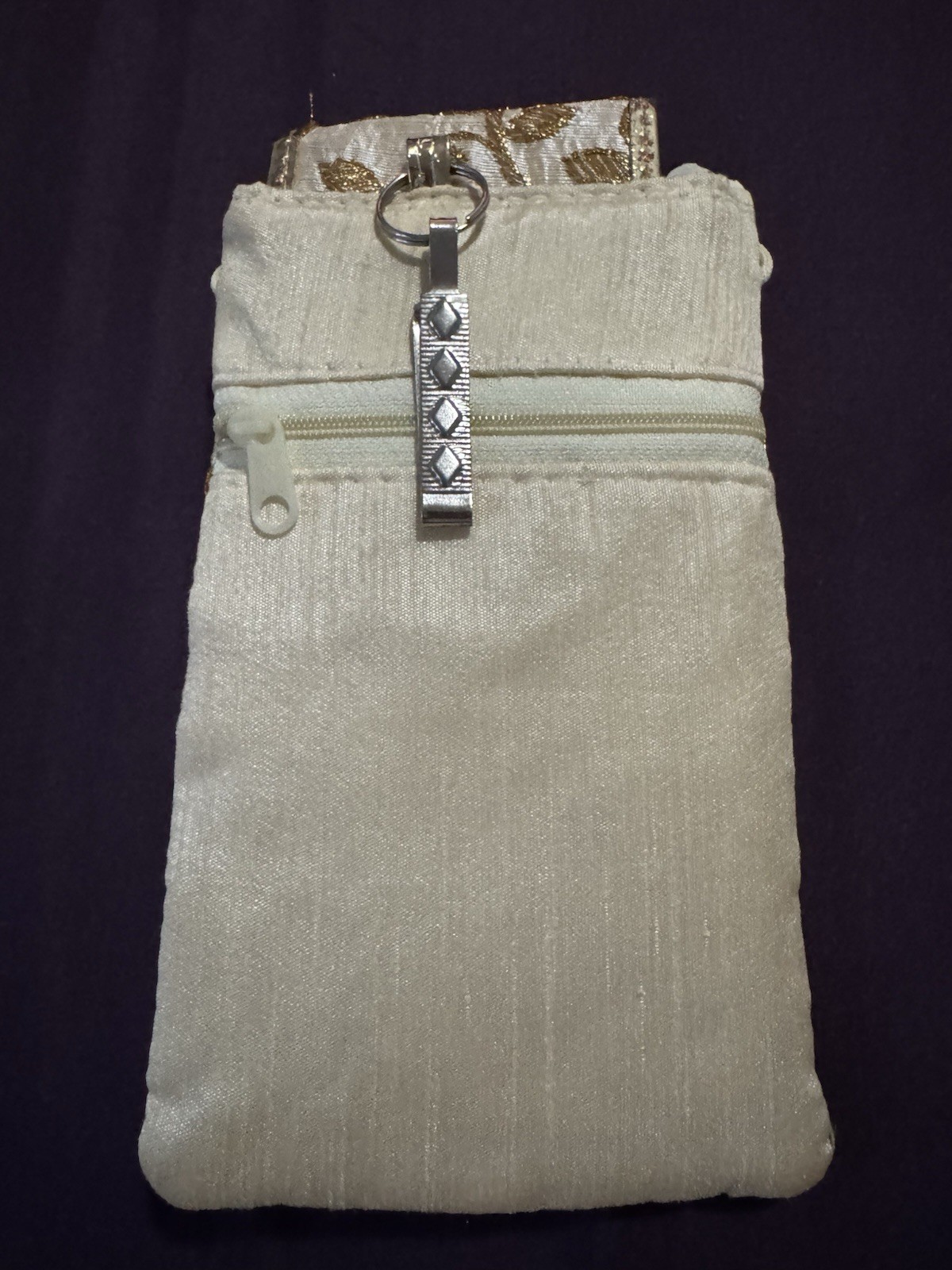 Designer Embroided Mobile-Phone Pouch Cover Purse For Any Mobile Clip/BOHO White