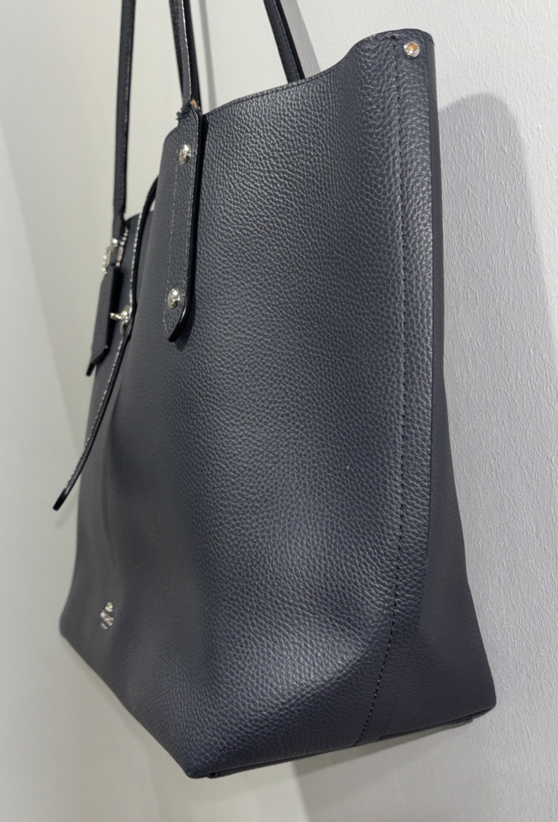 Authentic COACH Market Tote 58849 Dark Blue Leather Shoulder Bag Large Capacity