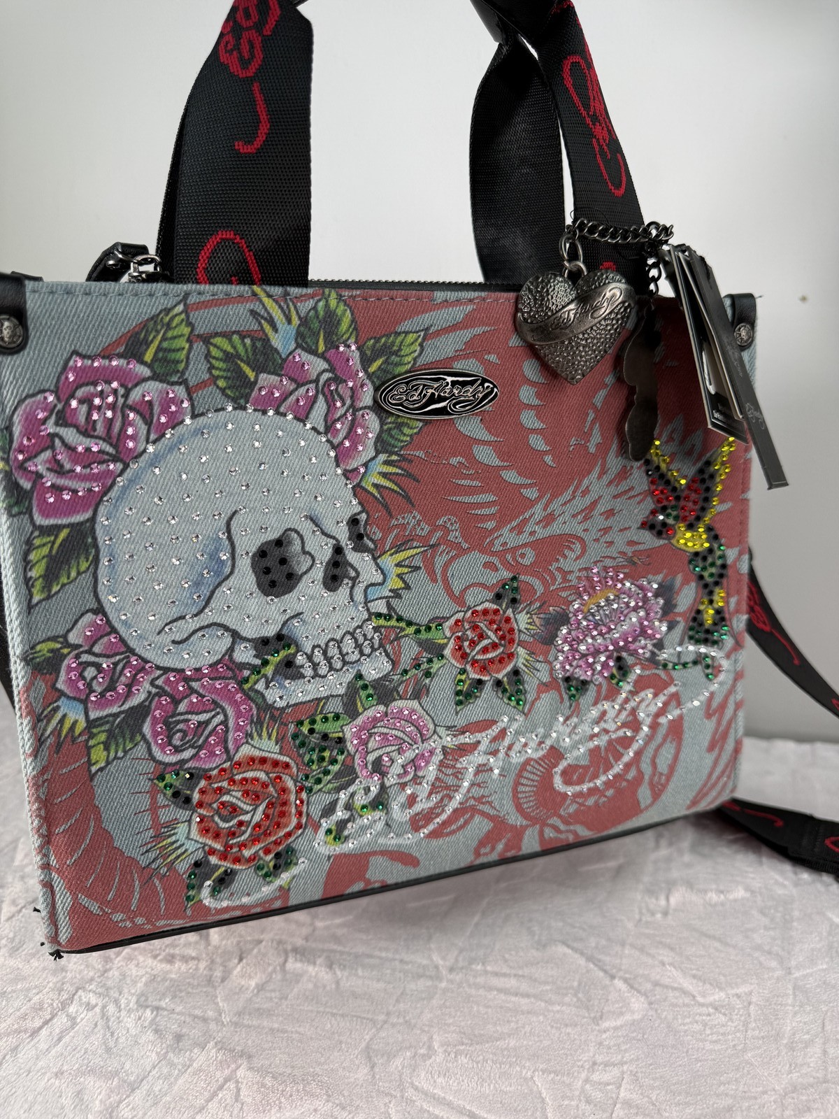 Ed Hardy crossbody bag denim blue tattoo print