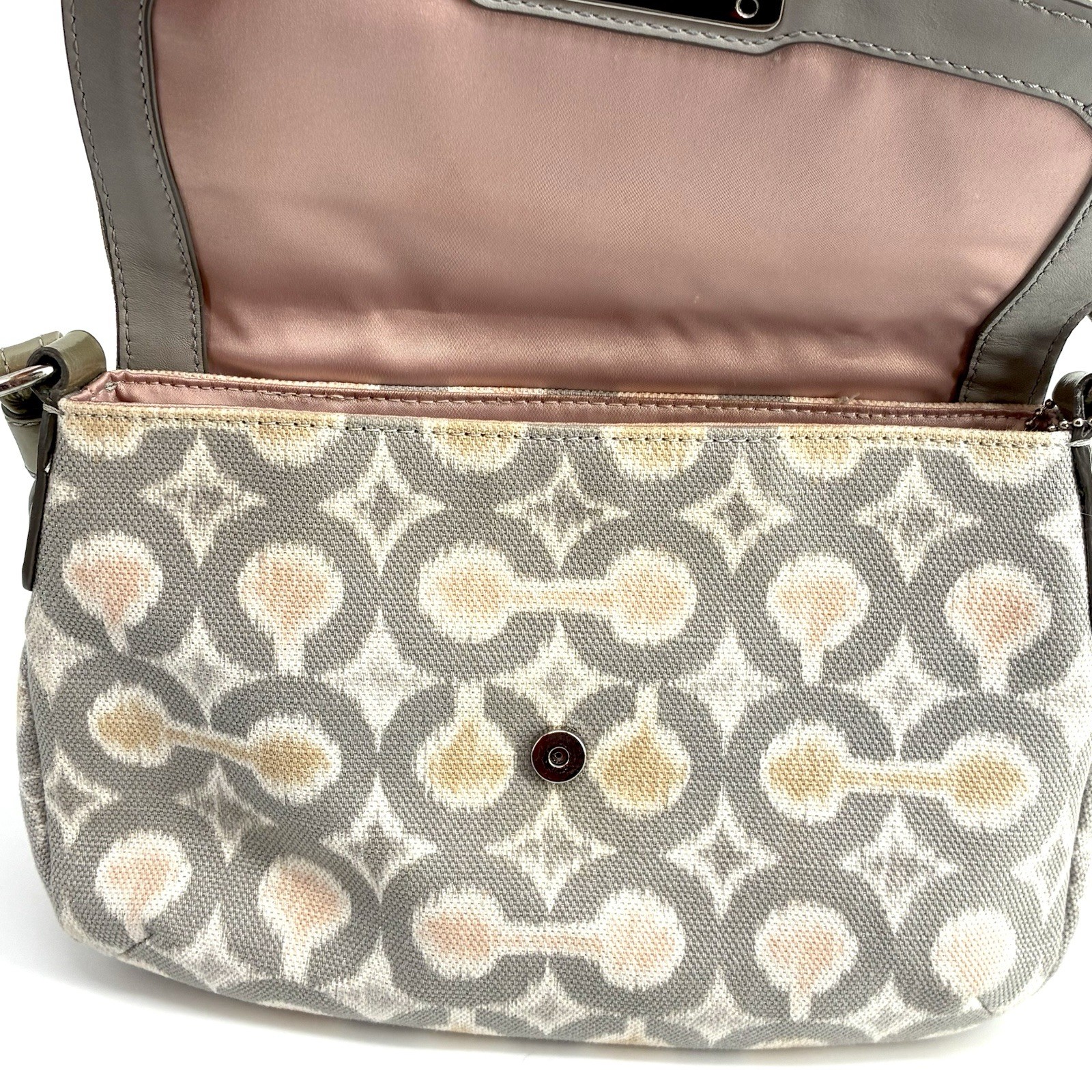Coach Kristin F45376 Op Art Ikat Shoulder Bag Gray Silver Pink Sateen Lining (ST