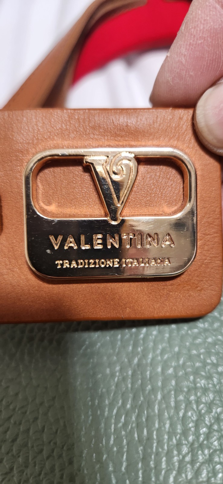Valentina Sage Green Pebble Brown Leather Bag Made in Italy Corner Wear See Pics