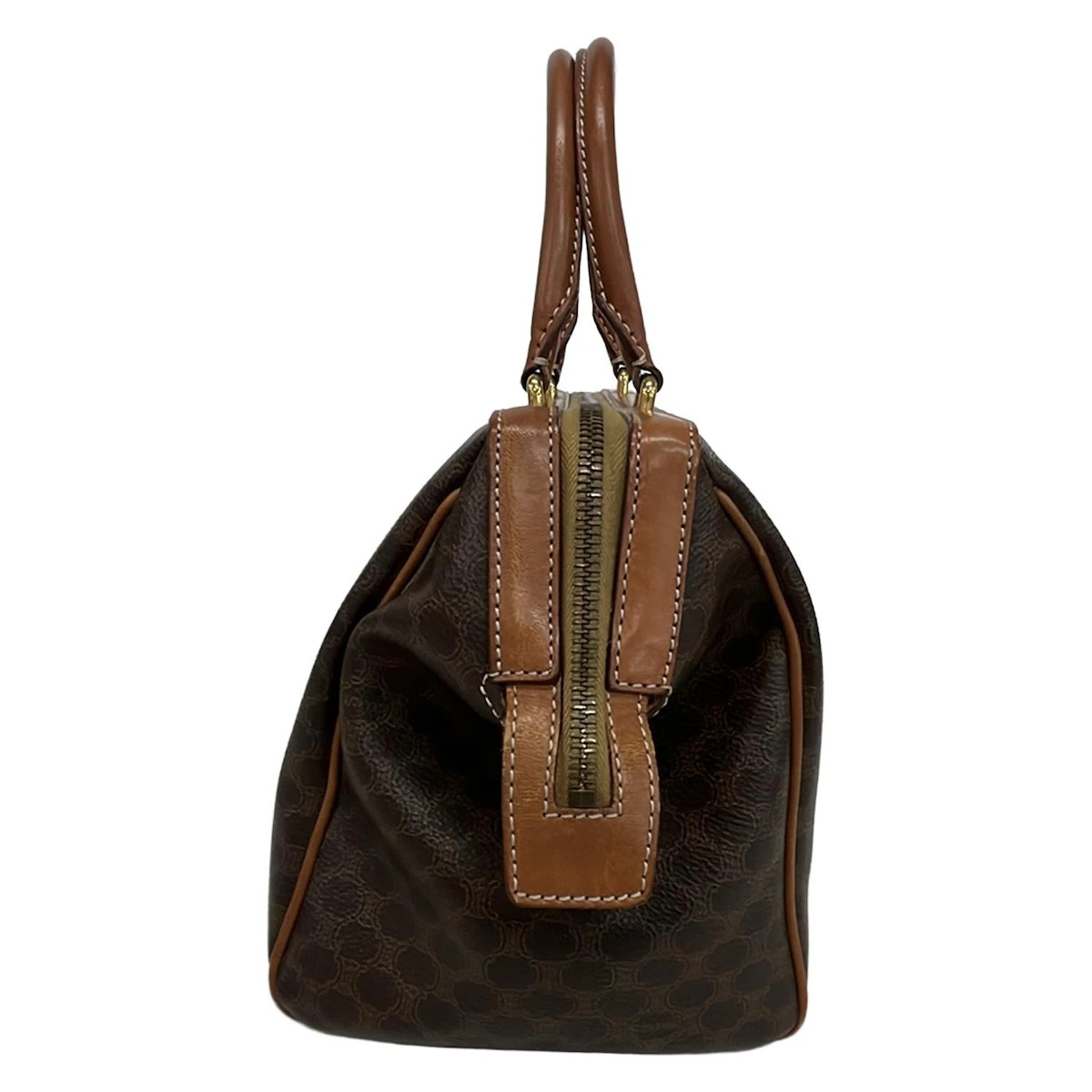 Celine Macadam Handbag Brown Dark Brown PVC Leather
