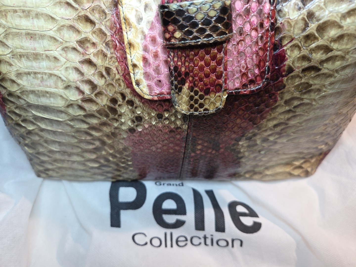 Grand Pelle Genuine Python Leather Exotic Pink Crossbody Bag Triple Compartment