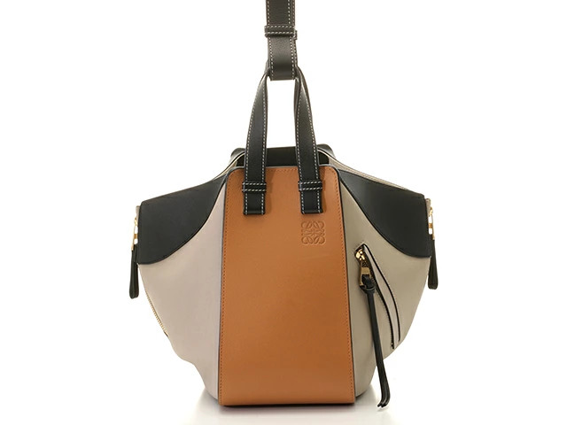 LOEWE Hammock Bag Small Brown / Black / Ivory Leather Handbag with Box #DB379