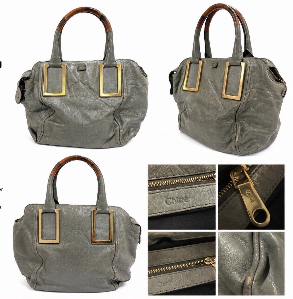 Chloé Gray Satchel Bag Gold Hardware Zip Closure Inner Pockets Double Handles