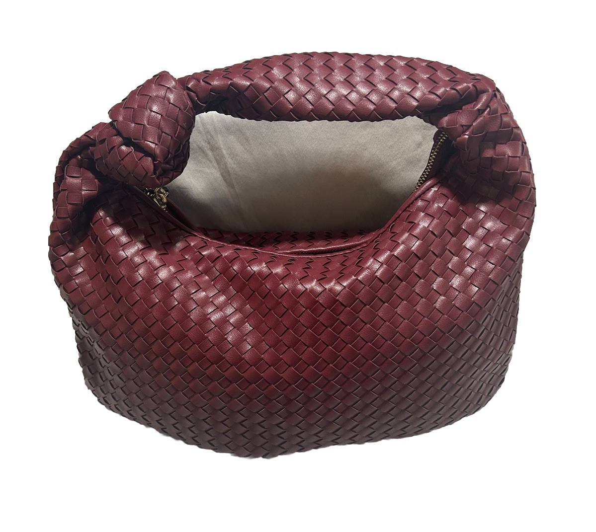 NWT GLITZY Burgundy Woven Faux Leather Hobo Large Shoulder Handbag