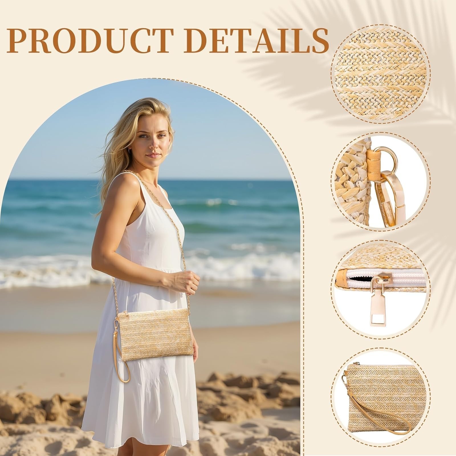 Larcenciel Straw Clutch Purse with Wrist Strap for Beach & Evening