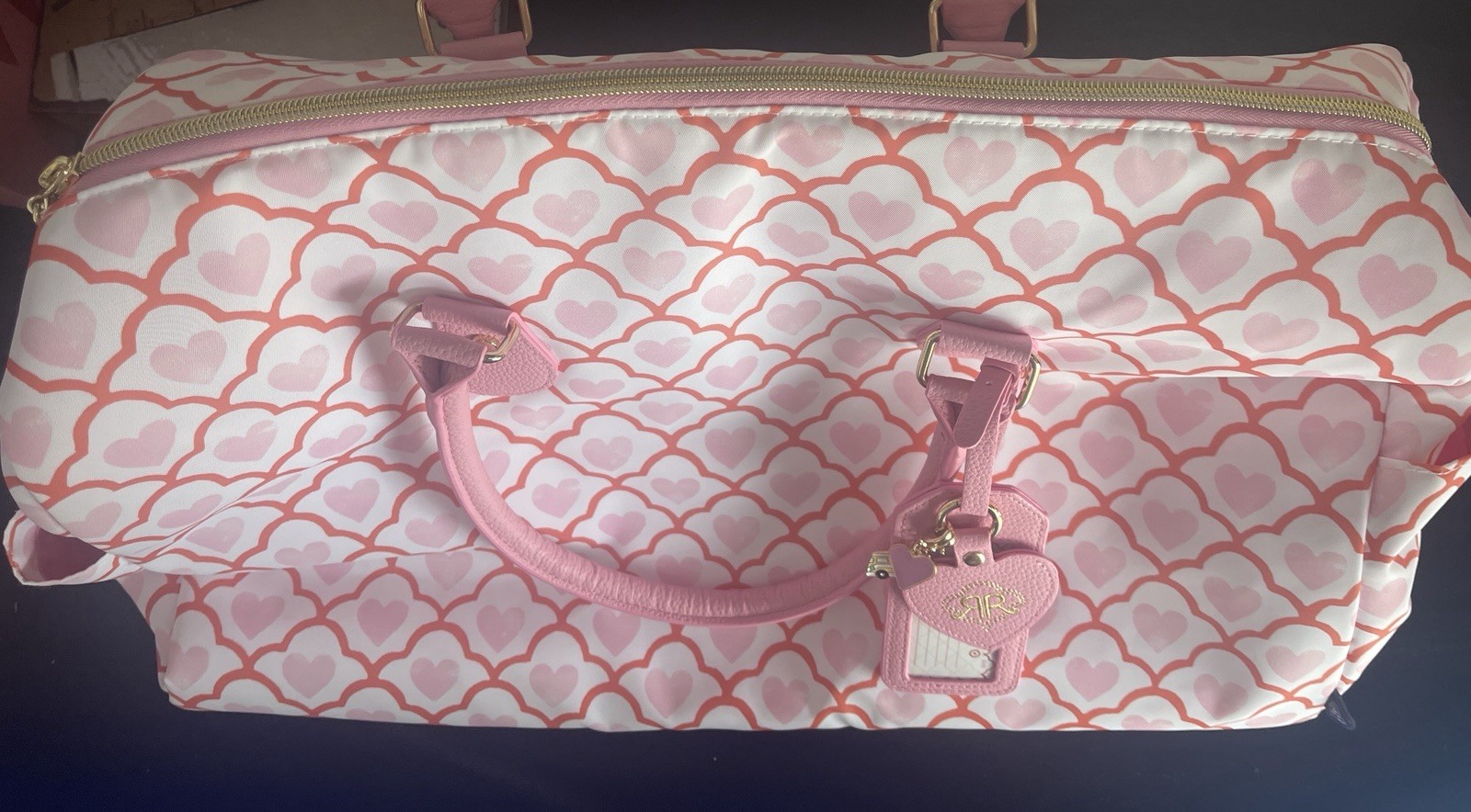 Roller Rabbit x Target – Geo Hearts Pink Duffel Travel Bag Detachable Strap NWOT