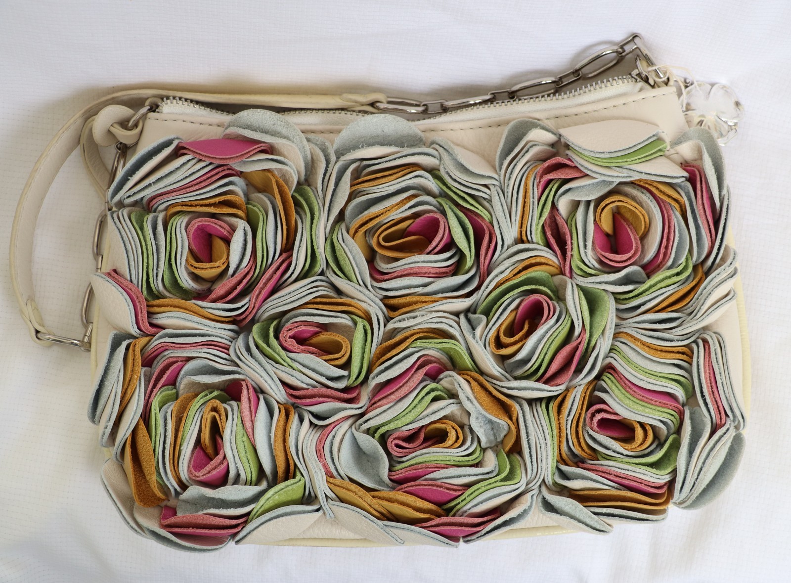 Brighton Masterpiece Collection 3D Leather Cream & Multicolor Floral Handbag