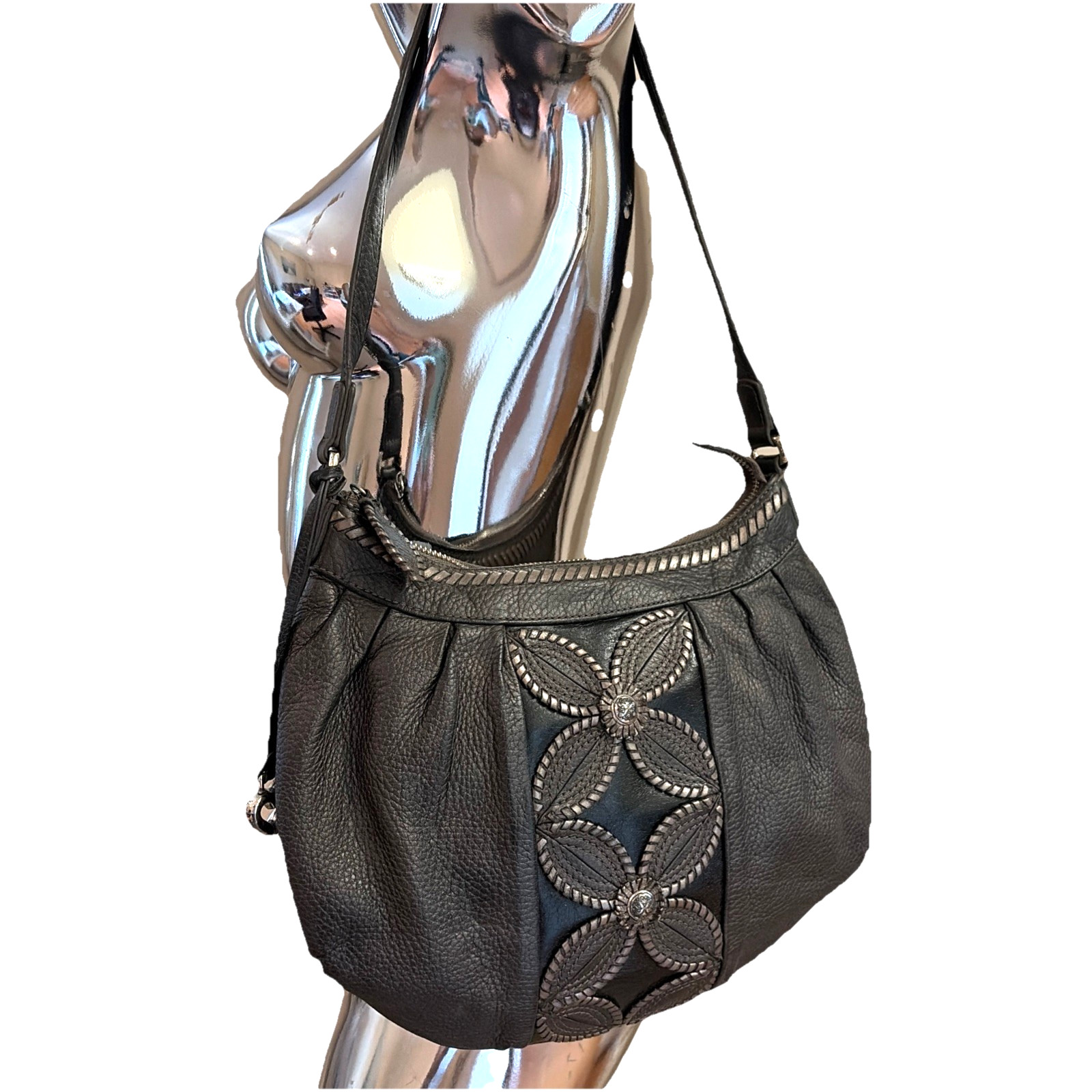 Brighton Masterpiece Mon Amie Metallic Shoulder Bag Floral Applique Medallion