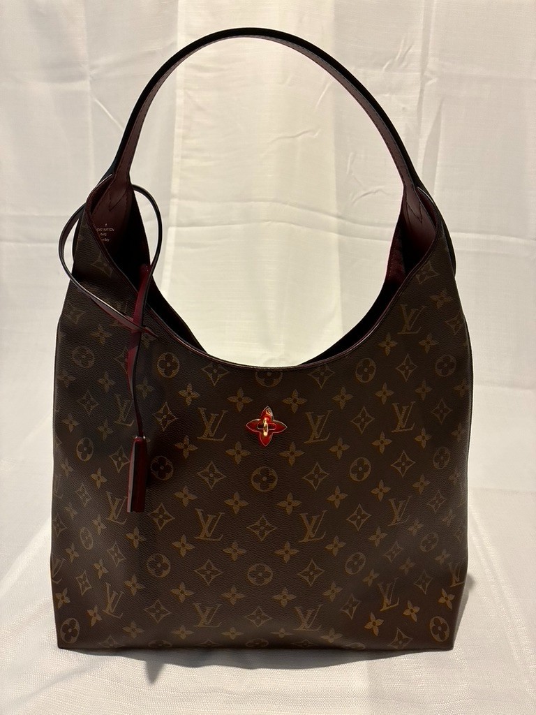Louis Vuitton Monogram Shoulder Hobo Flower Bordeaux Brown with Lock and Key