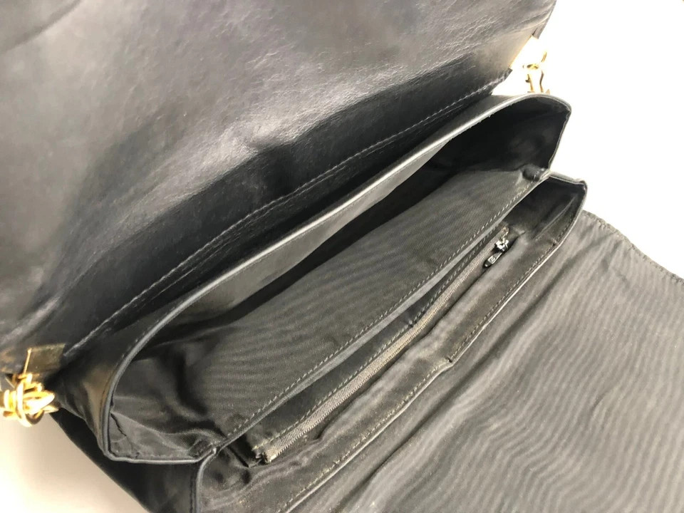 Ladies Clutch Black Calf Leather Shoulder Bag Handbag Evening Bag