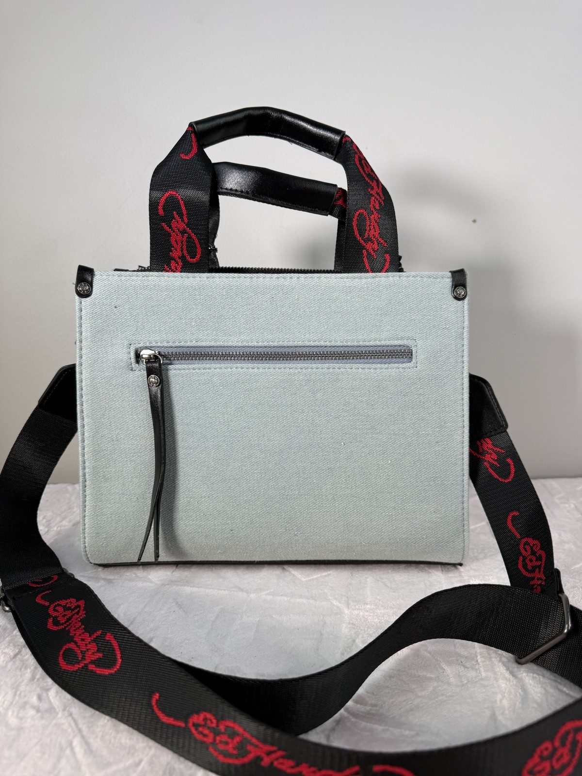 Ed Hardy crossbody bag denim blue tattoo print