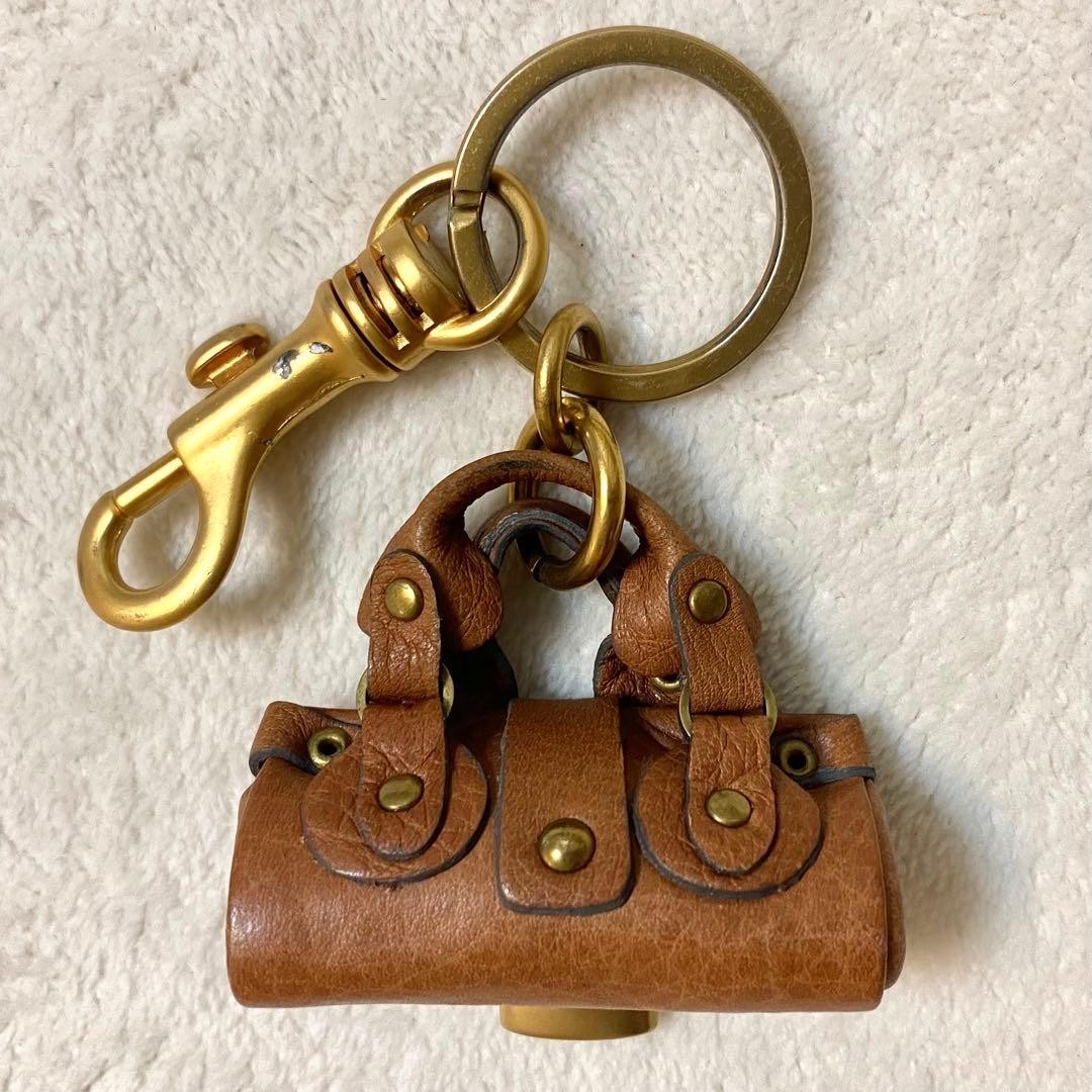 Chloe Paddington Padlock Bag Charm Camel Brown Leather Strap Key Lock