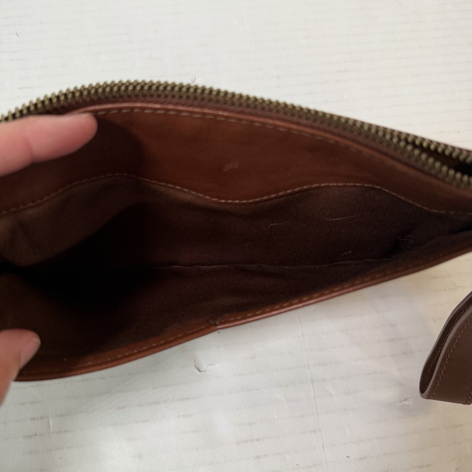 Rachel Roy Genuine Leather Cognac Brown Wristlet Purse 10” X 5.5”