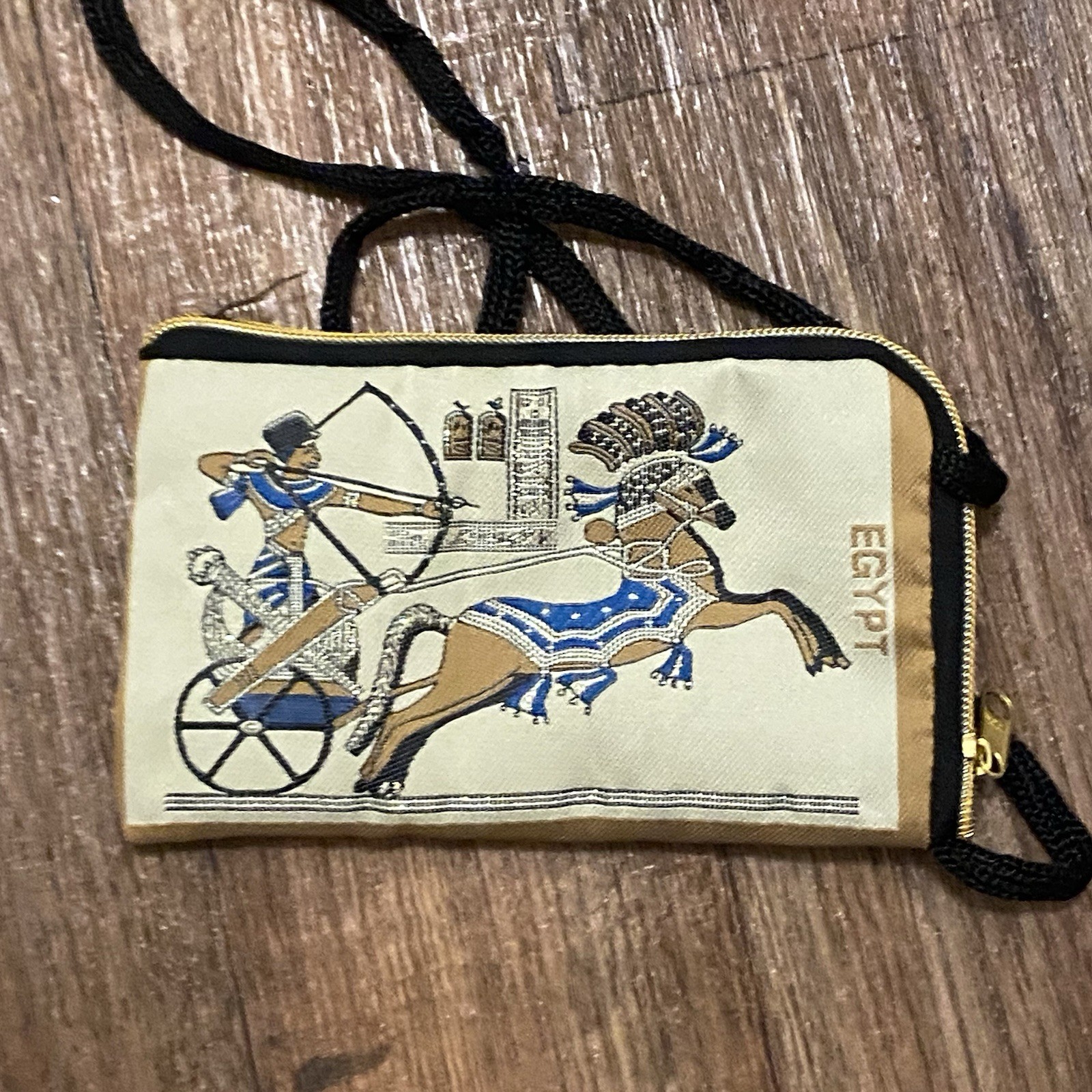 Small Zipper Bag With Strap Egypt King Ramses II In Chariot 4”H x 6.5”W