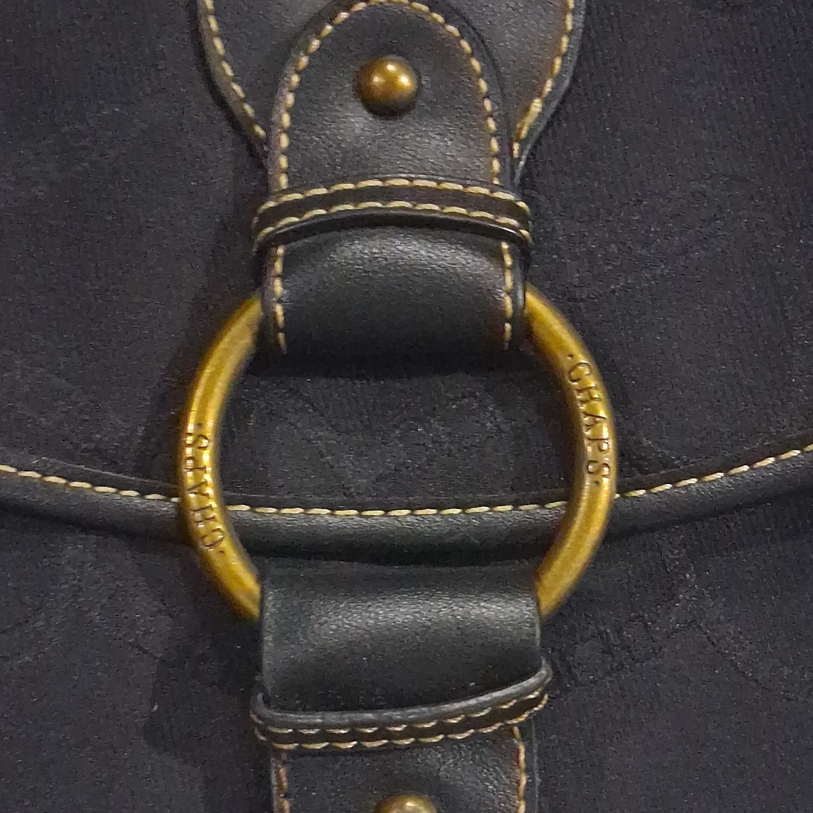Chaps Black Logo Crescent Shoulder Bag Gold Hardware Magnetic Close