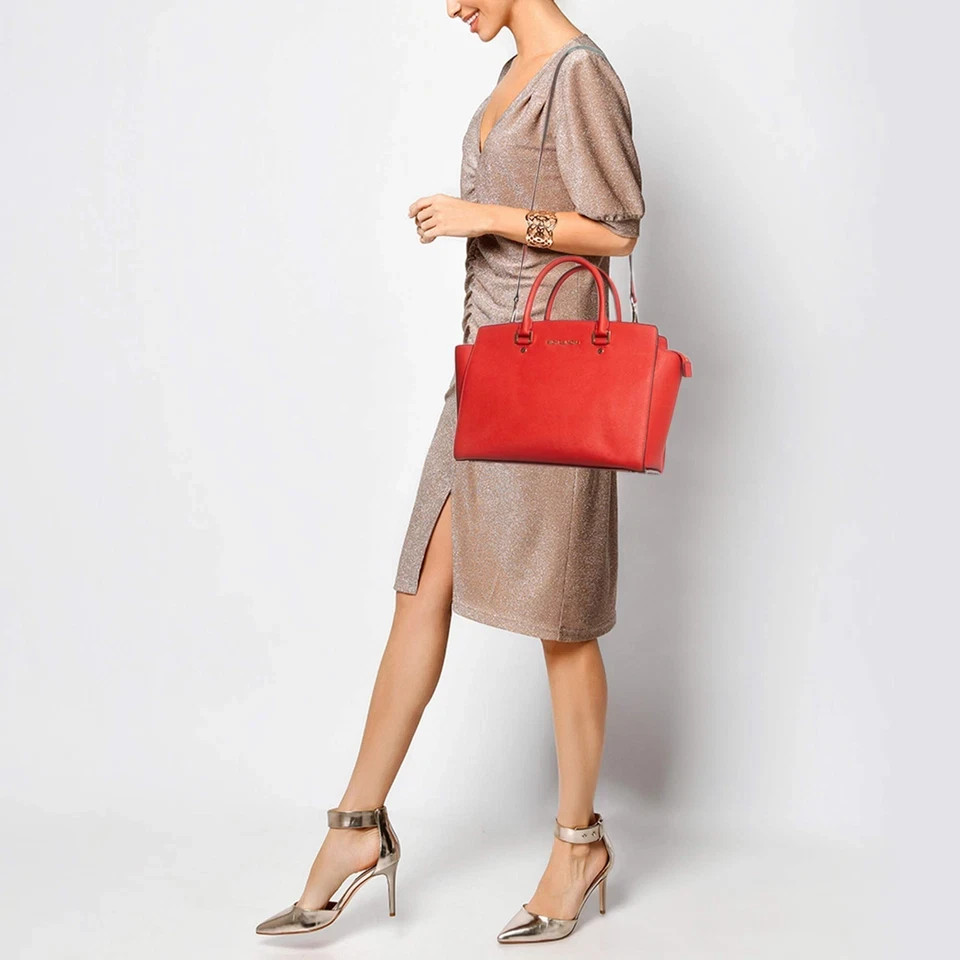 MICHAEL KORS SELMA LARGE RED SAFFIANO LEATHER SATCHEL CROSSBODY Handbag