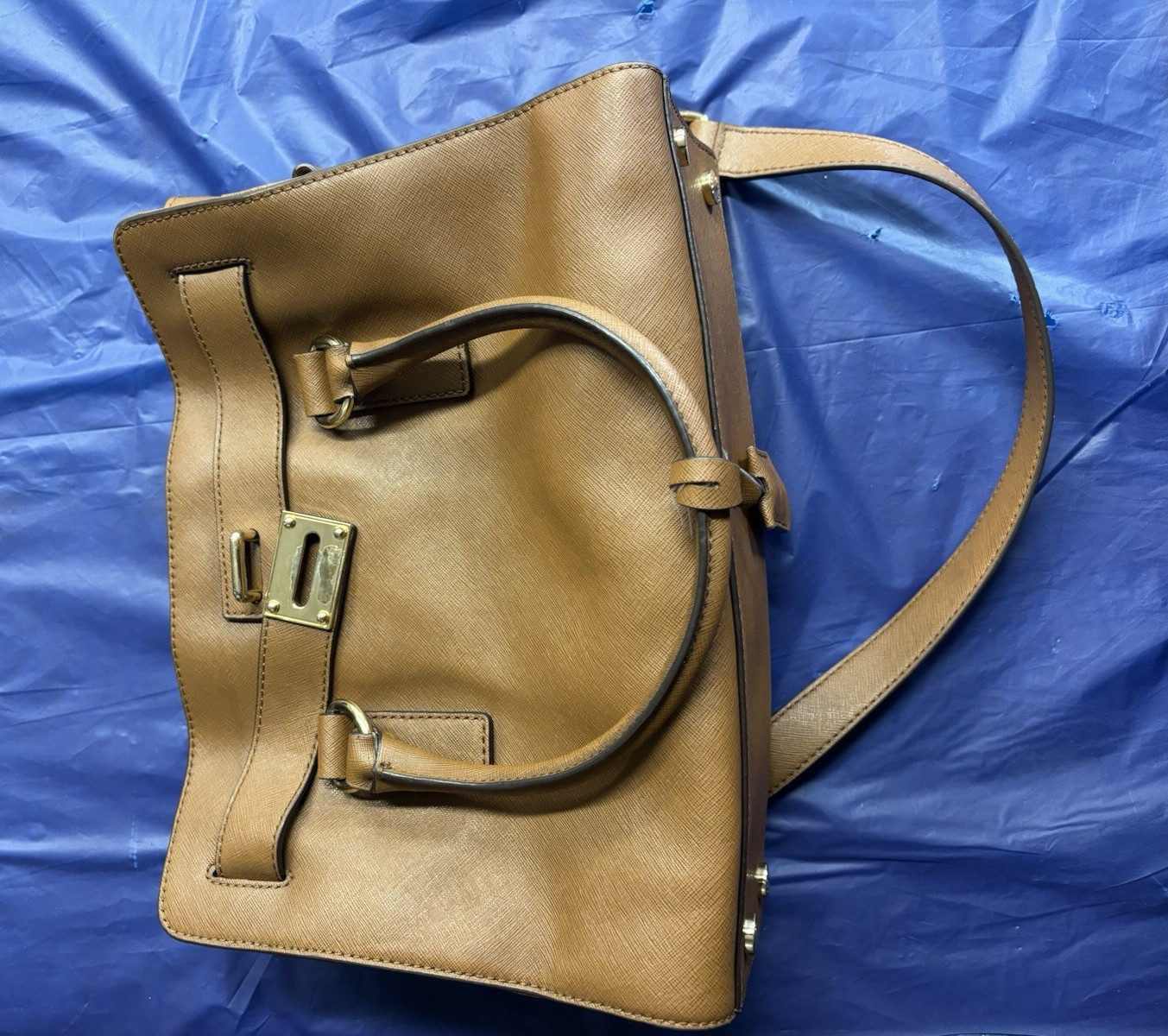 Michael Kors Brown Satchel Top Handle Buckle Gold Hardware Strap Inner Pockets