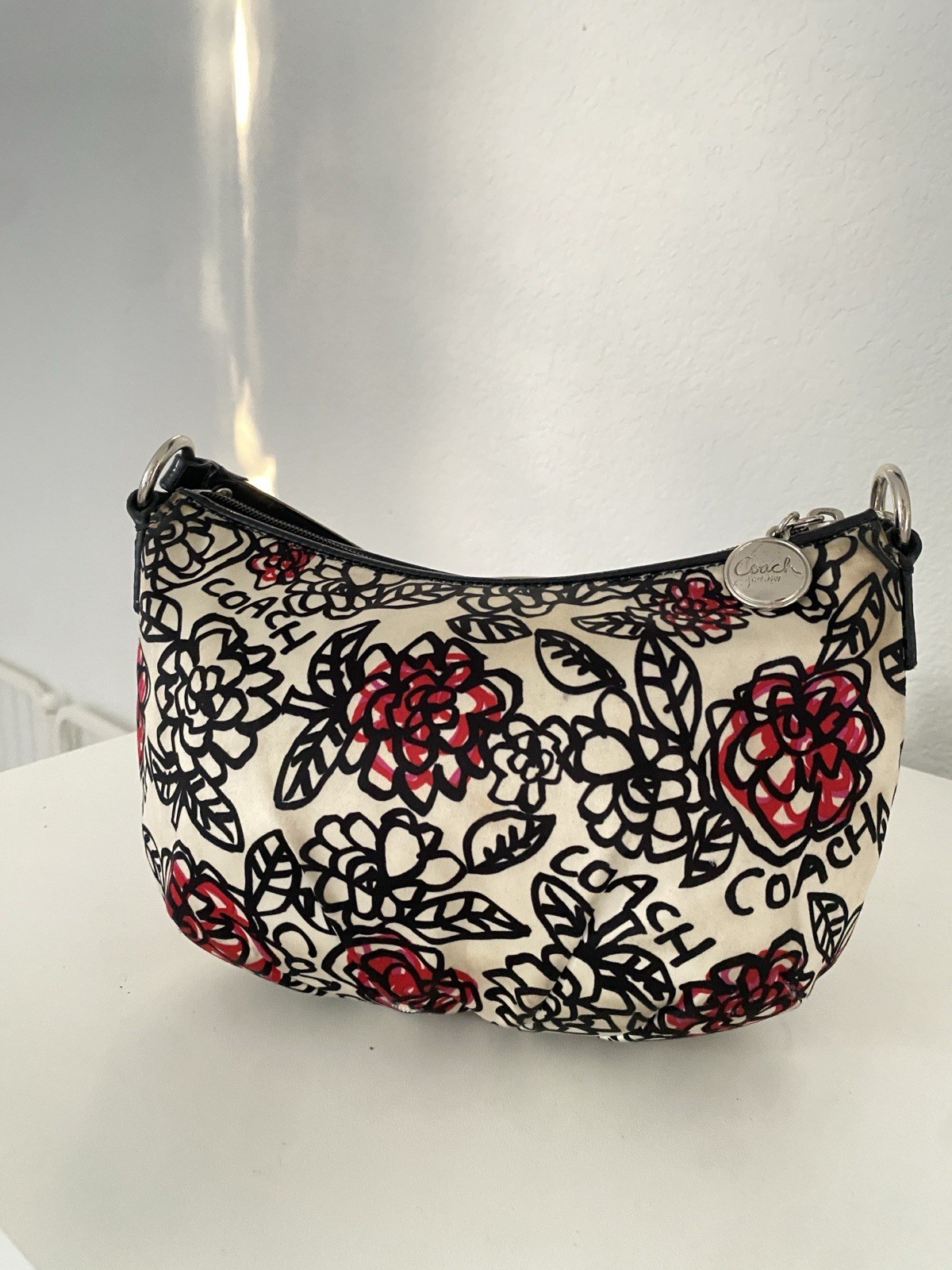 Coach Poppy Graffiti Floral Print Satin Shoulder Bag
