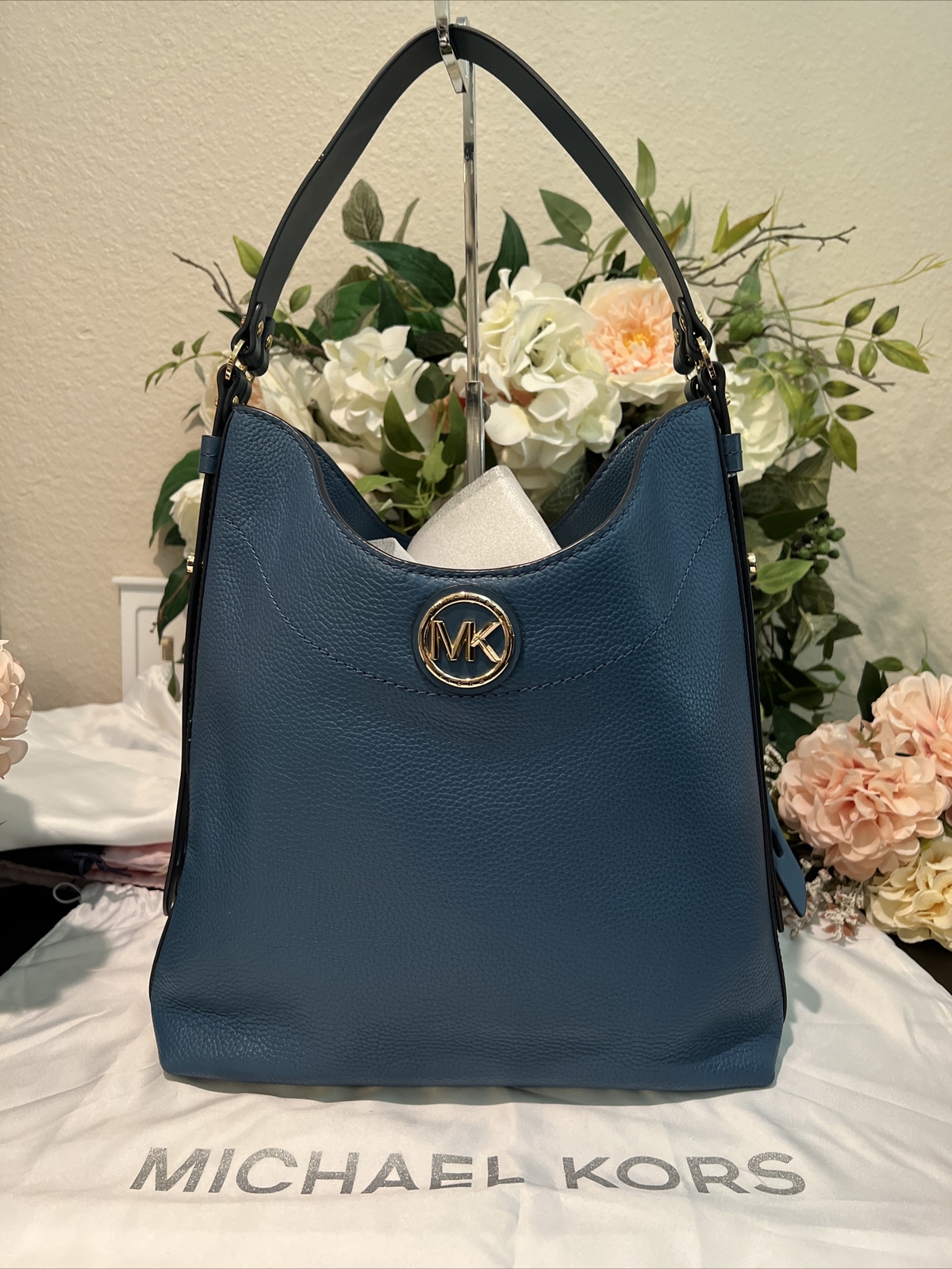 MICHAEL KORS Pebble Leather BOWERY Hobo/Shoulder Bag ~ Black or Chambray Blue