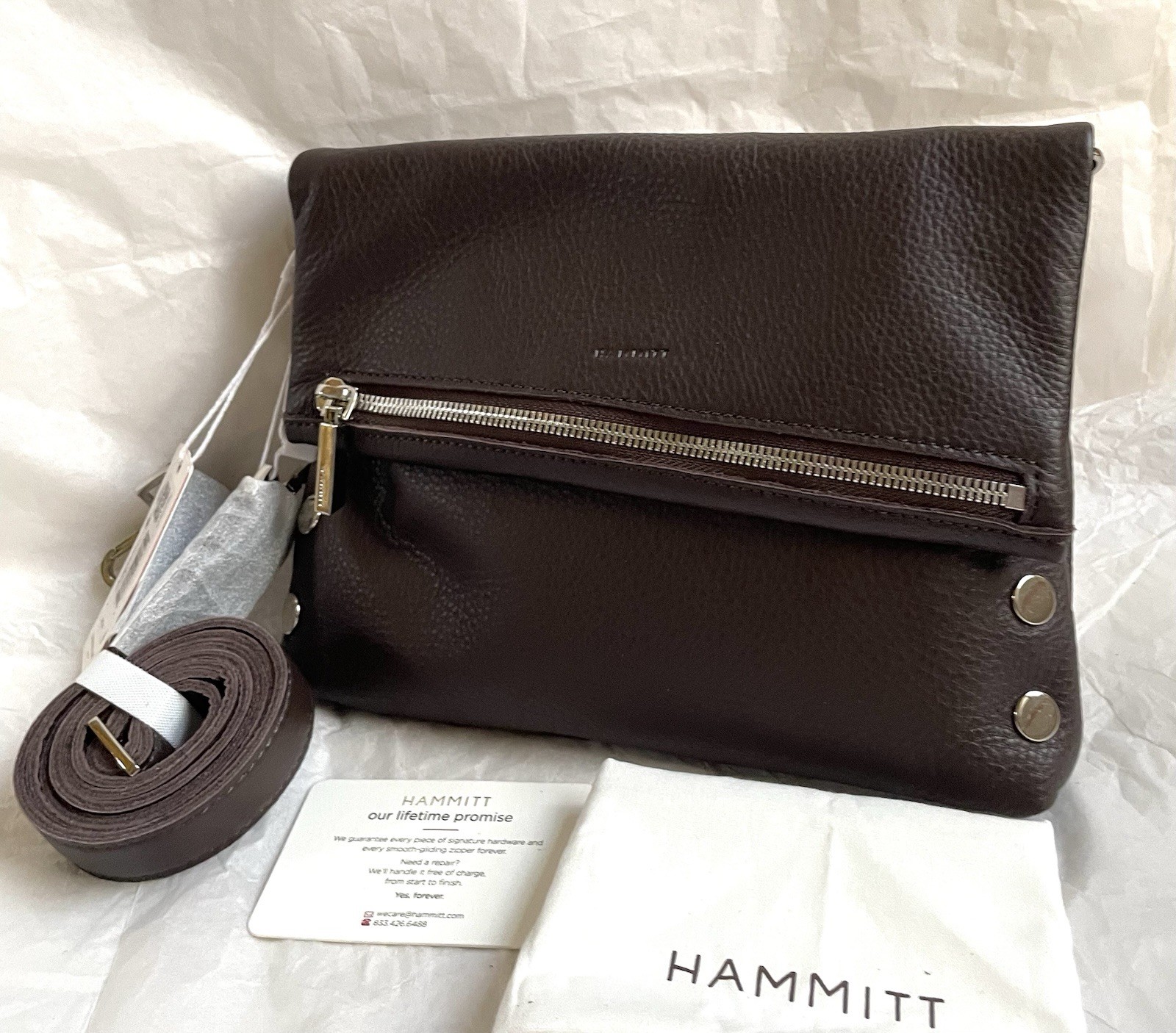 New Hammitt VIP Medium Leather Clutch Crossbody Shoulder Bag Purse ESPRESSO
