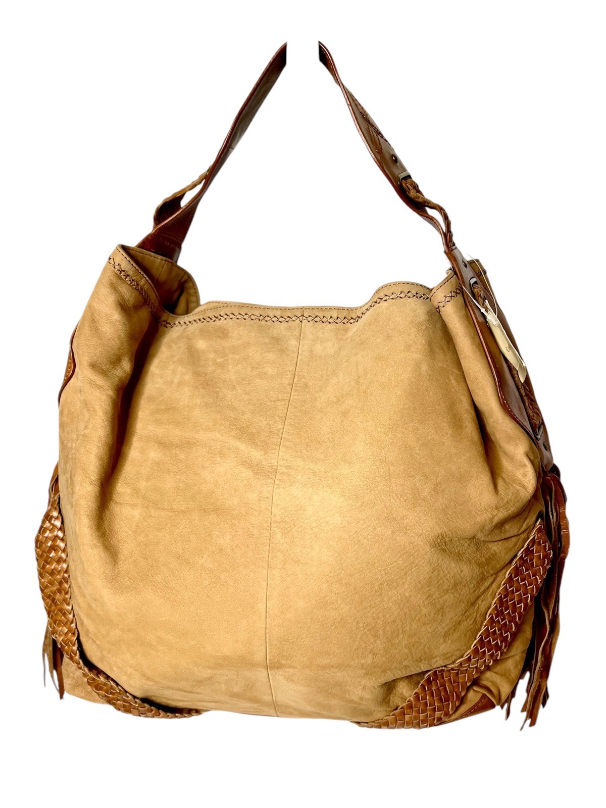 NWT Cole Haan Leather Suede Tan Sierra Purse Fringe Large