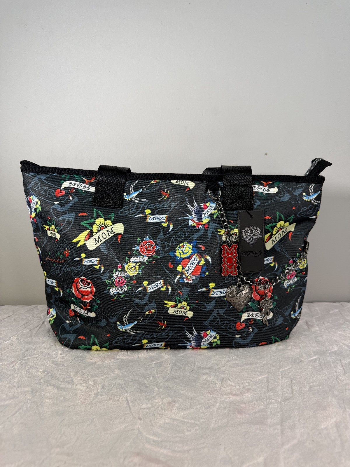 Ed Hardy Black Tattoo Print Tote Bag