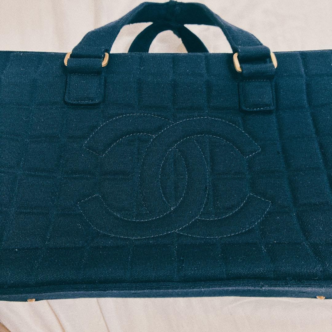 CHANEL Chocolate Bar Boston Bag Cotton Canvas Handbag 19cm x 32.5cm x 15cm