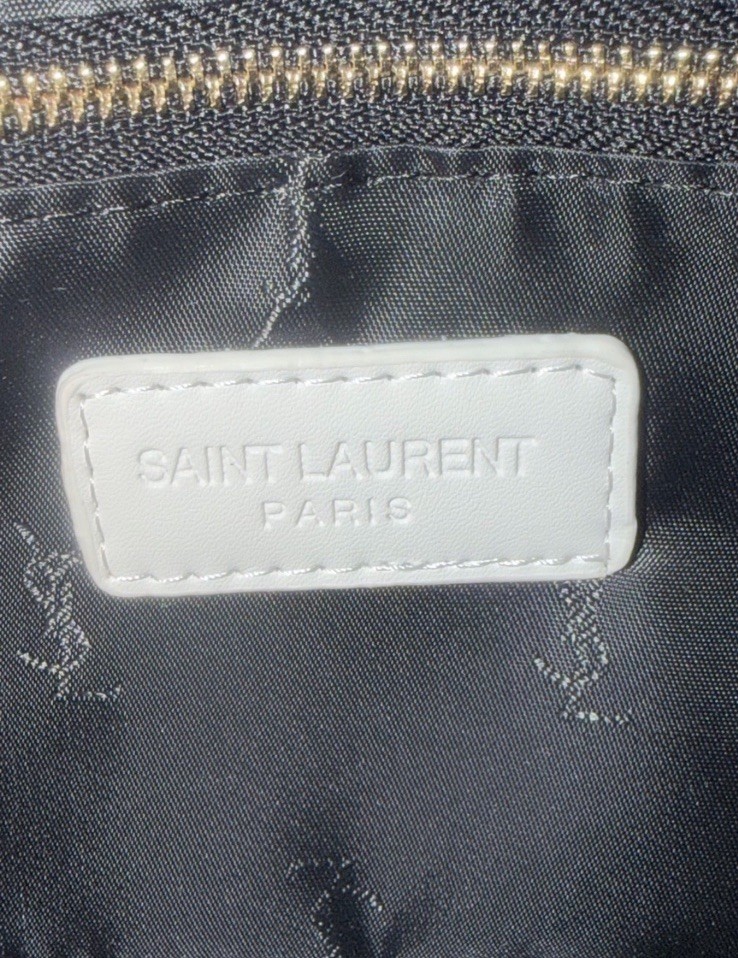 Saint Laurent YSL White Shoulder Bag Gold Hardware Logo Adjustable Strap Dust