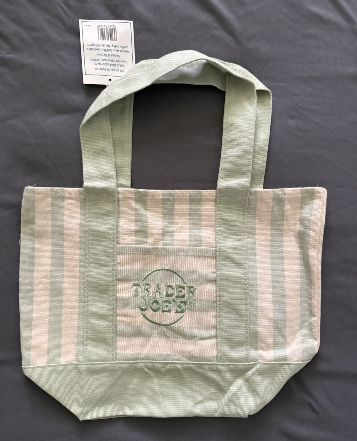 Trader Joe’s Mini Pastel Stripe Canvas Tote Bag Limited Edition – Green
