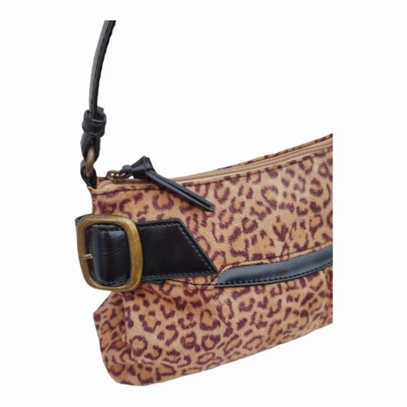 Faux Suede Mini Animal Print Shoulder Bag with Black Trim Accessory Retro Vegan