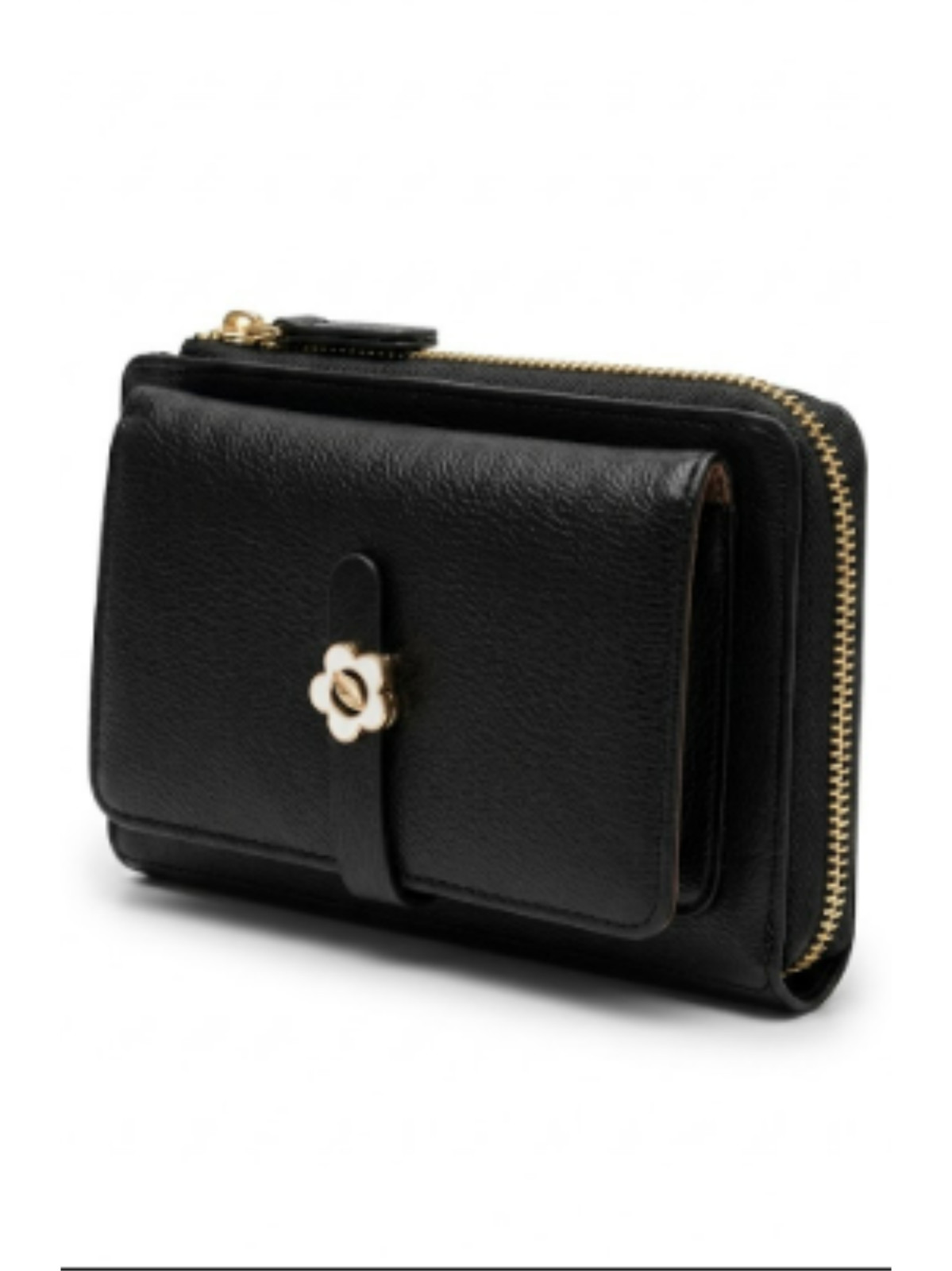Mia Vita Black Faux Leather Crossbody Wallet Bag White Flower Detail NWTBrand: M