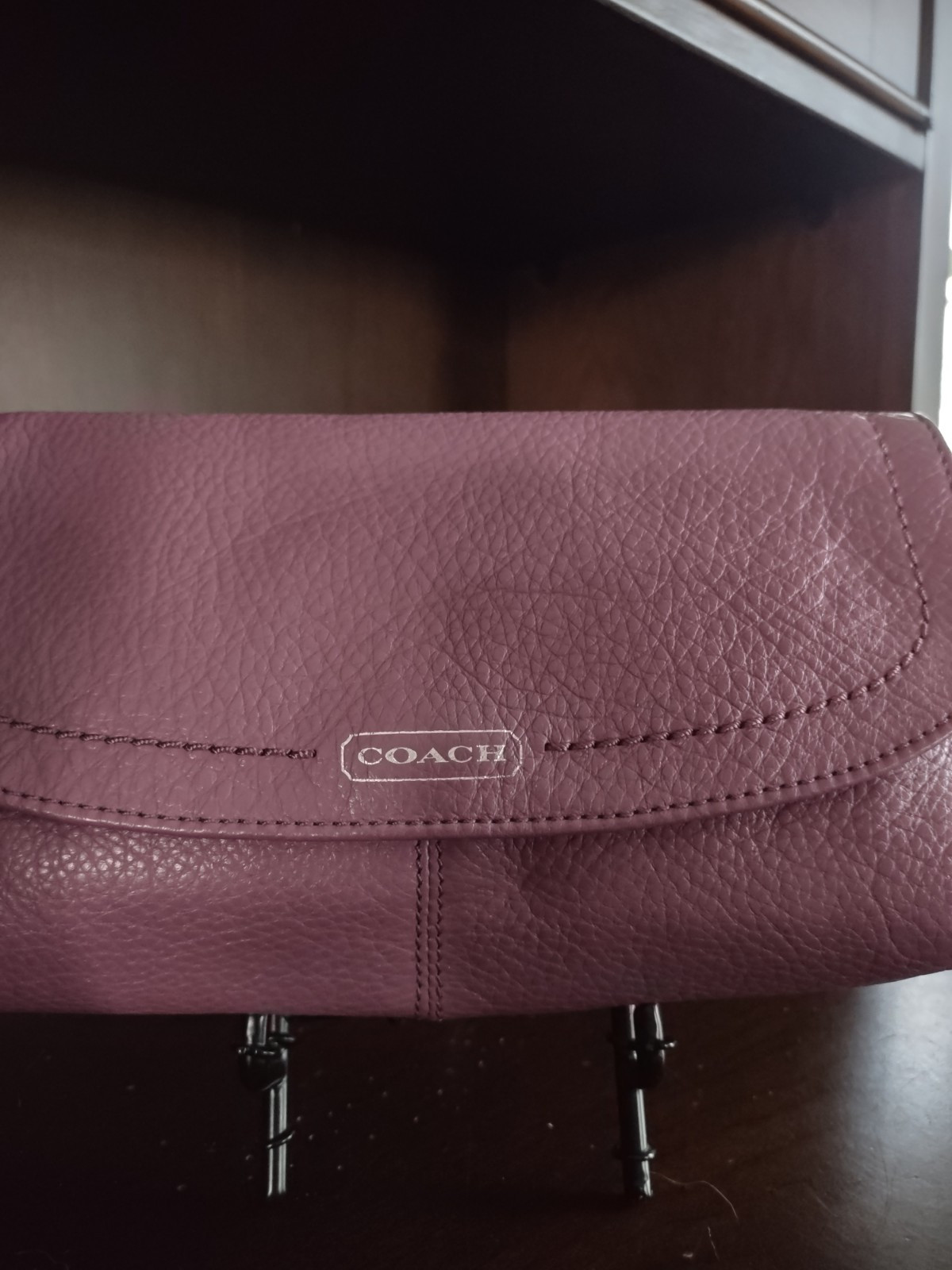 COACH F49177 PARK LEATHER LARGE FLAP WRISTLET Lilac Purple Wallet 8.5x 4.5 x 1.5