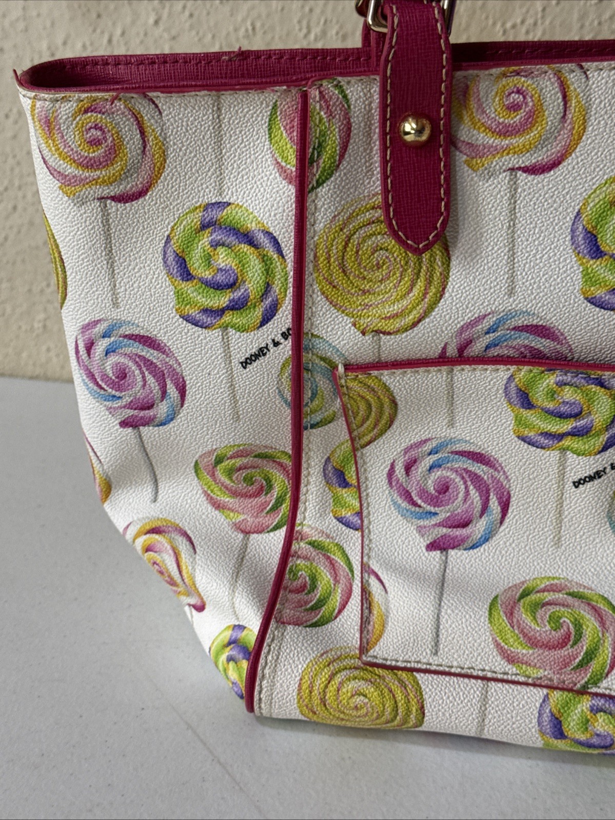 Dooney & Bourke White Lollipop Pattern Satchel Purse Handbag RARE Retired HTF