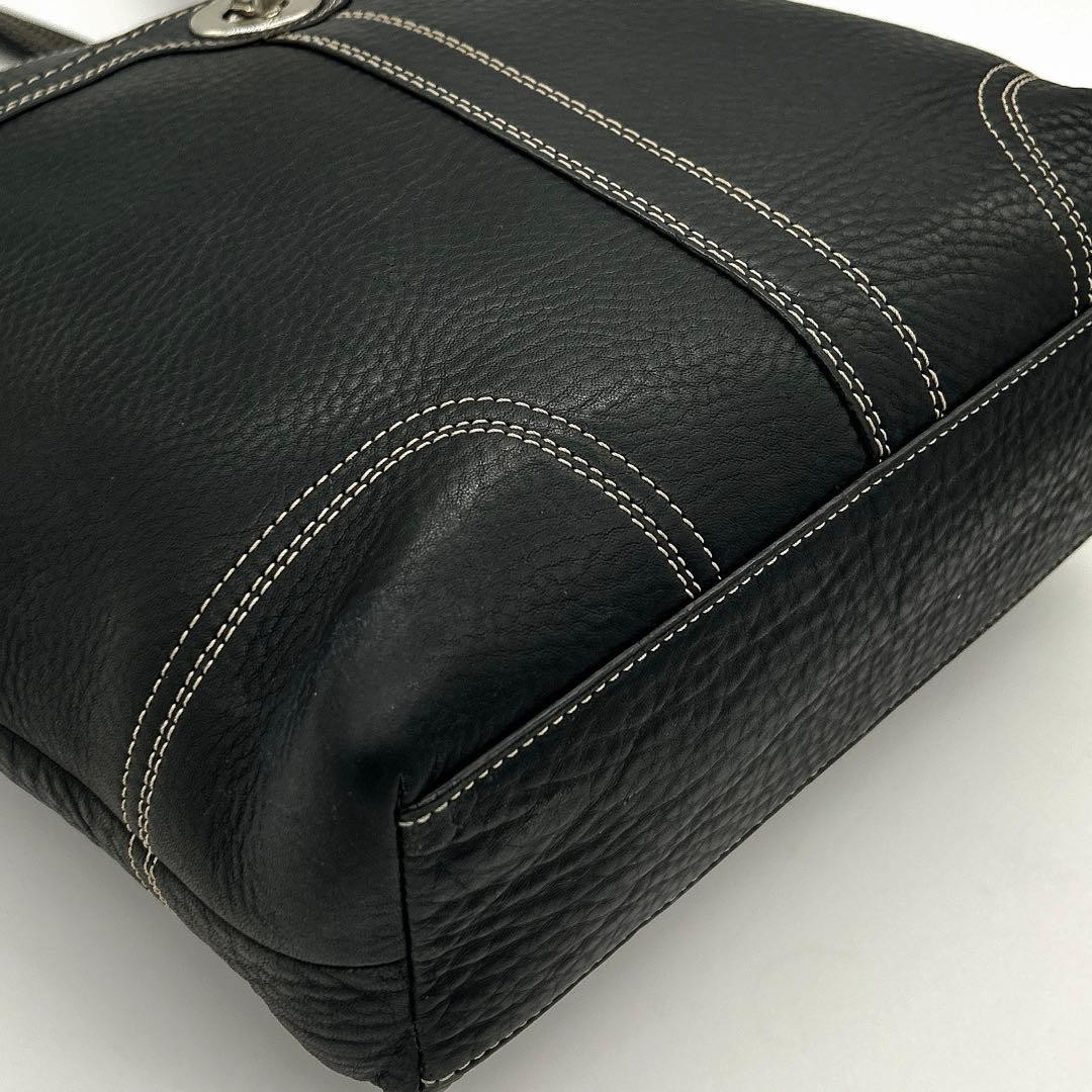 Authentic COACH Leather Handbag Black 27.5cm Archival Turnlock Shoulder Bag