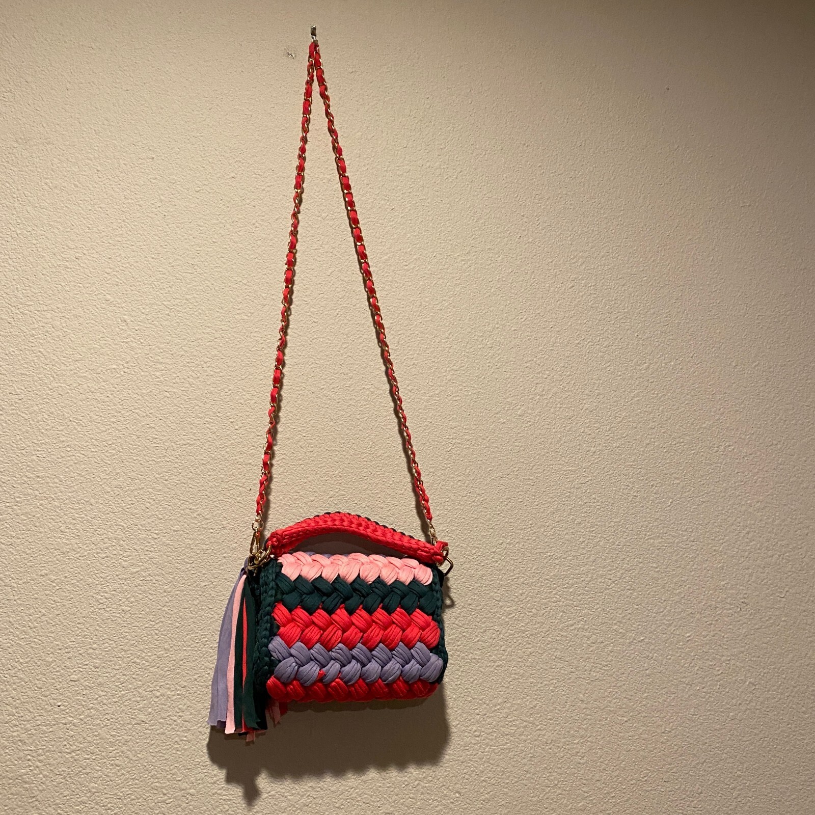 Colorful Braided Crochet Shoulder Purse Handmade Summer Bag 7×8