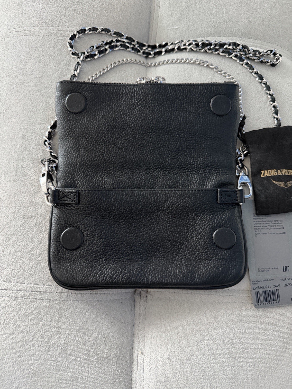 Zadig & Voltaire Rock Nano Swing Your Wings Black Grained Crossbody Bag