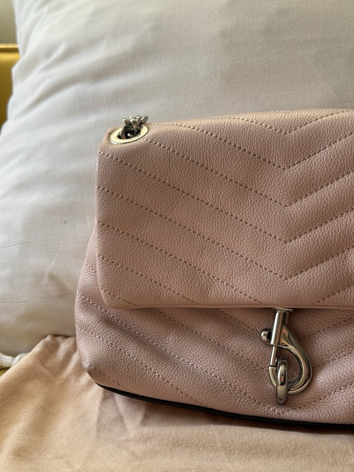 Rebecca Minkoff Pink Edie Chevron Quilted Crossbody Chain w Dust Bag
