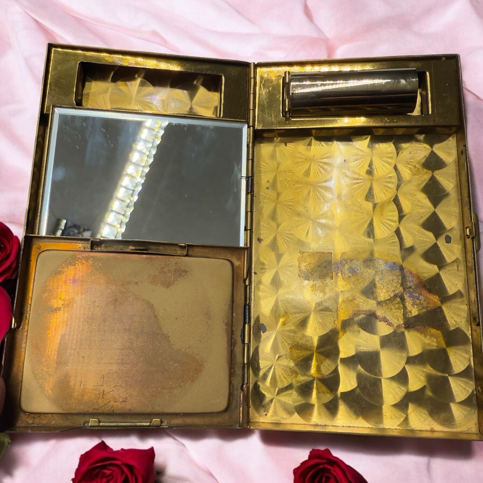 Kaycraft Lipstick Compact Case Lighter Purse Vintage minaudiere Mother Of Pearl