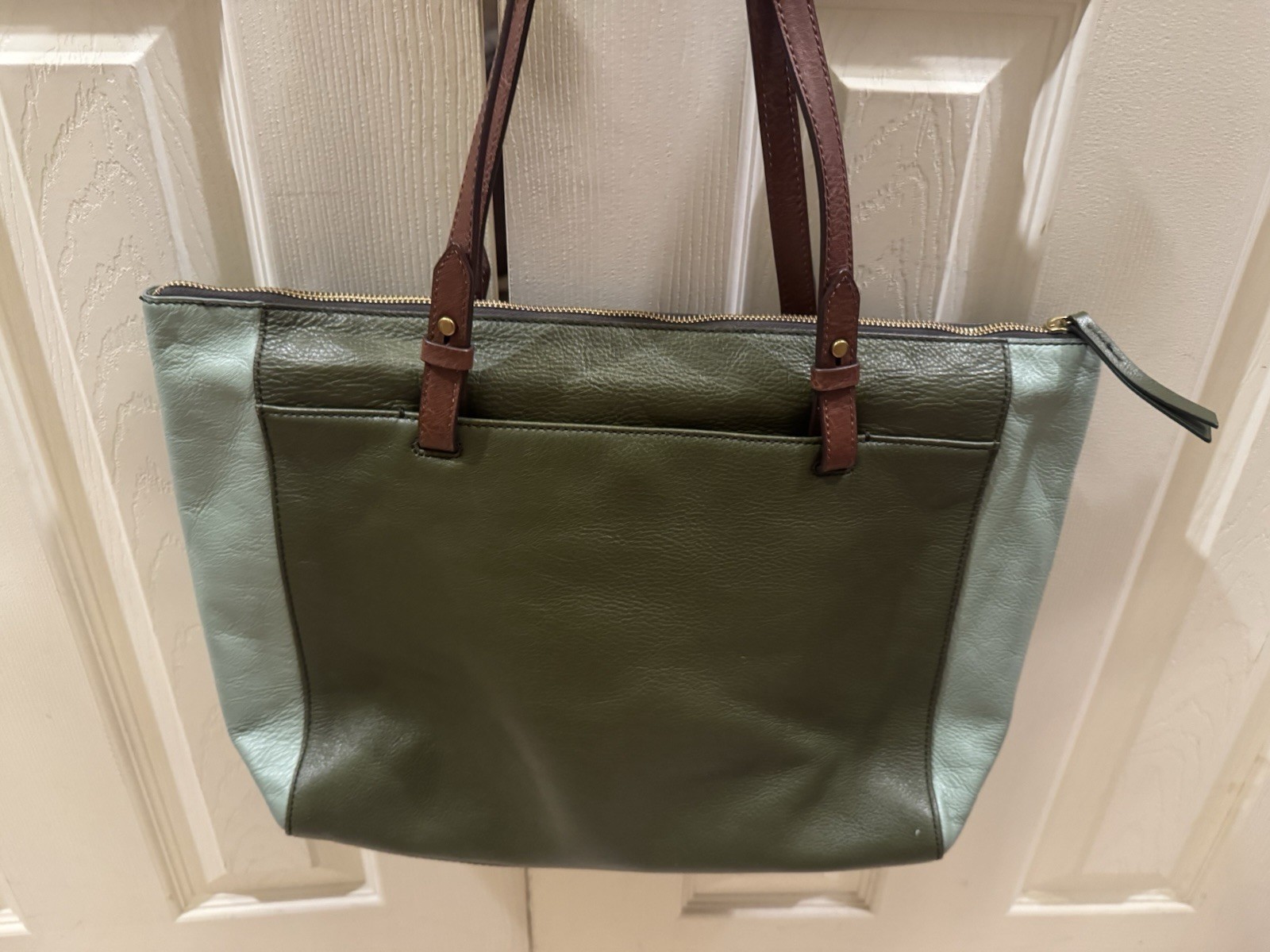 FOSSIL Eco Leather Rachel Tri-Toned Sage Green Shoulder Carry Tote Handbag