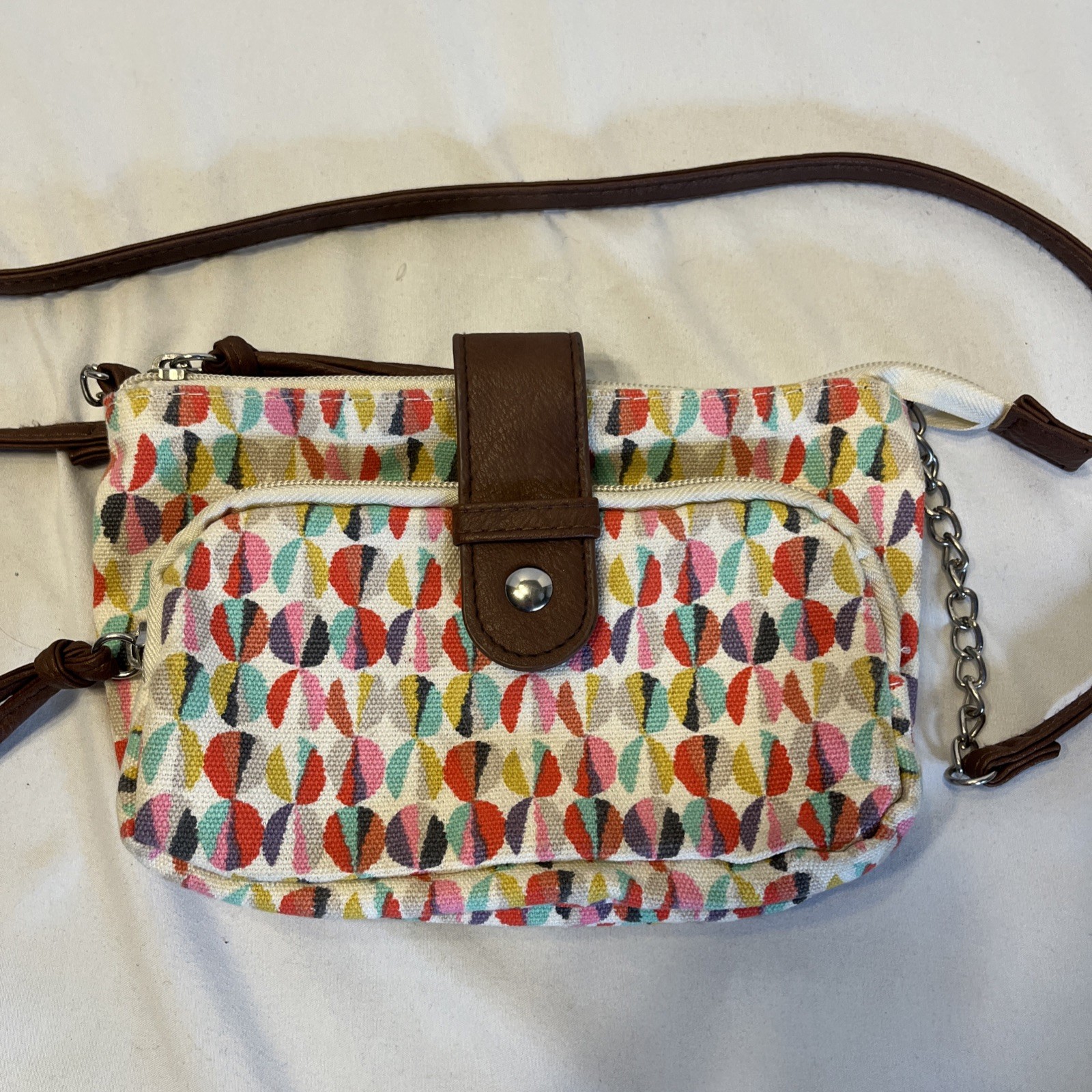 Small Crossbody Bag Colorful Geometric Design 8 x 5 Inches Zip Shut