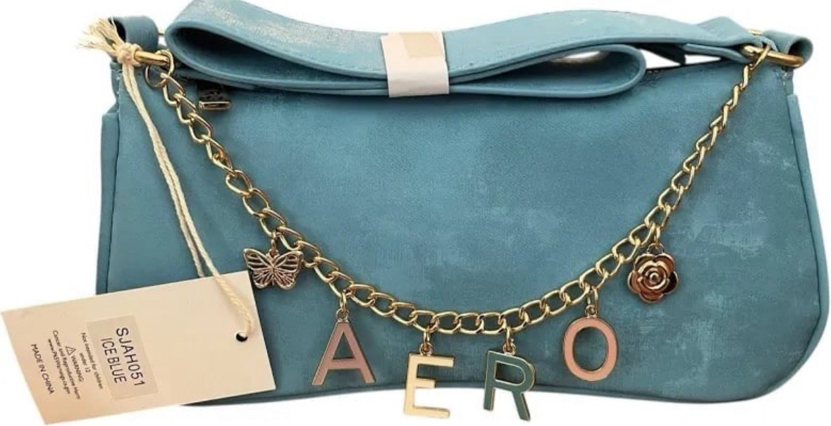 Aeropostale Blue AERO Charm Handbag ShoulderBag Satchel Faux Suede Purse NWT