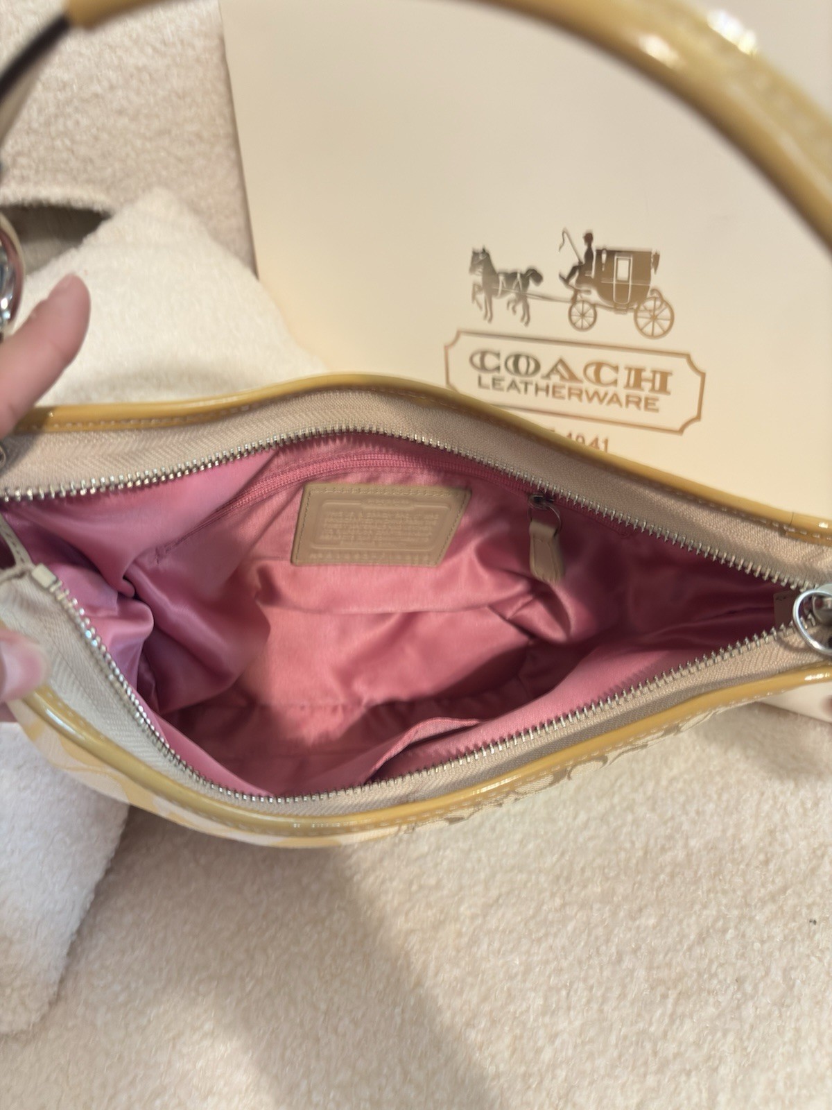Coach Signature Patchwork Small Shoulder Bag Multicolor Zip w/ Flower Charm